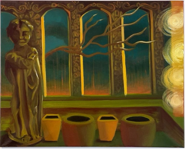 Par la fenêtre, 2024, Huile sur toile, 16 x 24 in.